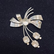 Vintage Coro Sterling With Clear Glass Rhinestones Bow Brooch (5190) - £24.11 GBP