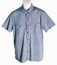 EDDIE BAUER Men&#39;s Short Sleeve Metal Button Down Shirt Blue Large Slim - $14.84