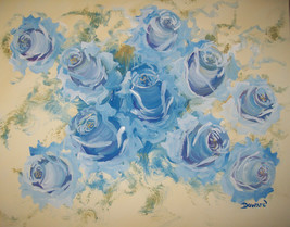 ORIGINAL ACEO Blue Roses Art Print  -: rdoward fine art - $5.94