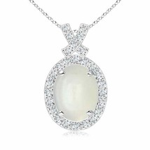 ANGARA 9x7mm Natural Moonstone Vintage Style Pendant with Diamond Halo in Silver - £404.17 GBP+