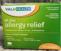 ValuHealth All Day Allergy Relief/Indoor/Outdoor Allergies-14 Tab-New(Se... - $7.80