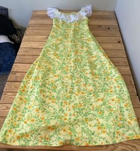 Handmade Women’s Floral sleeveless lace Neck Dress Size M Yellow Ce - $38.61