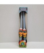 Vintage 12&quot; Pair Blue Taper Candles Rainbow Mushroom Ladybug Design - $34.55