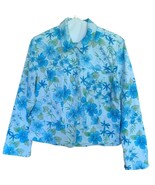 Lemon Grass Denim Jacket Women XL Blue Green Floral Flowers Light Long S... - $16.83