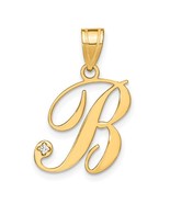 14K Yellow Gold Script Initial Pendant with Diamond - Letter B - $384.21 CAD