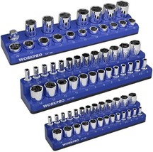 WORKPRO Magnetic Socket Organizer Set 3PC Socket Holder Set 1/4&quot;3/8&quot;&amp;1/2... - £44.04 GBP