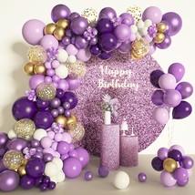 150Pcs Purple Balloons Garland Arch Kit, Light Pastel Purple Gold White Balloons - £22.37 GBP