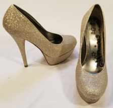 Brash Gold Glitter Sparkly Stiletto Platform High Heel Pumps Size 6 - £13.30 GBP