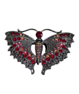 Butterfly Moth Metal Brooch Pin Red Aurora Borealis Rhinestones Art Nouveau - £14.94 GBP