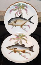 Limoges France Hand Painted Fish Decorative 8.75&quot; Plates 2pc D &amp; Co. VTG 1970&#39;s - £59.94 GBP