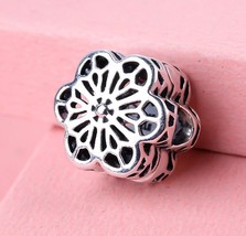 925 Sterling Silver Floral Daisy Lace Clip Charm Fits DIY Moments Bracelets  - £13.60 GBP