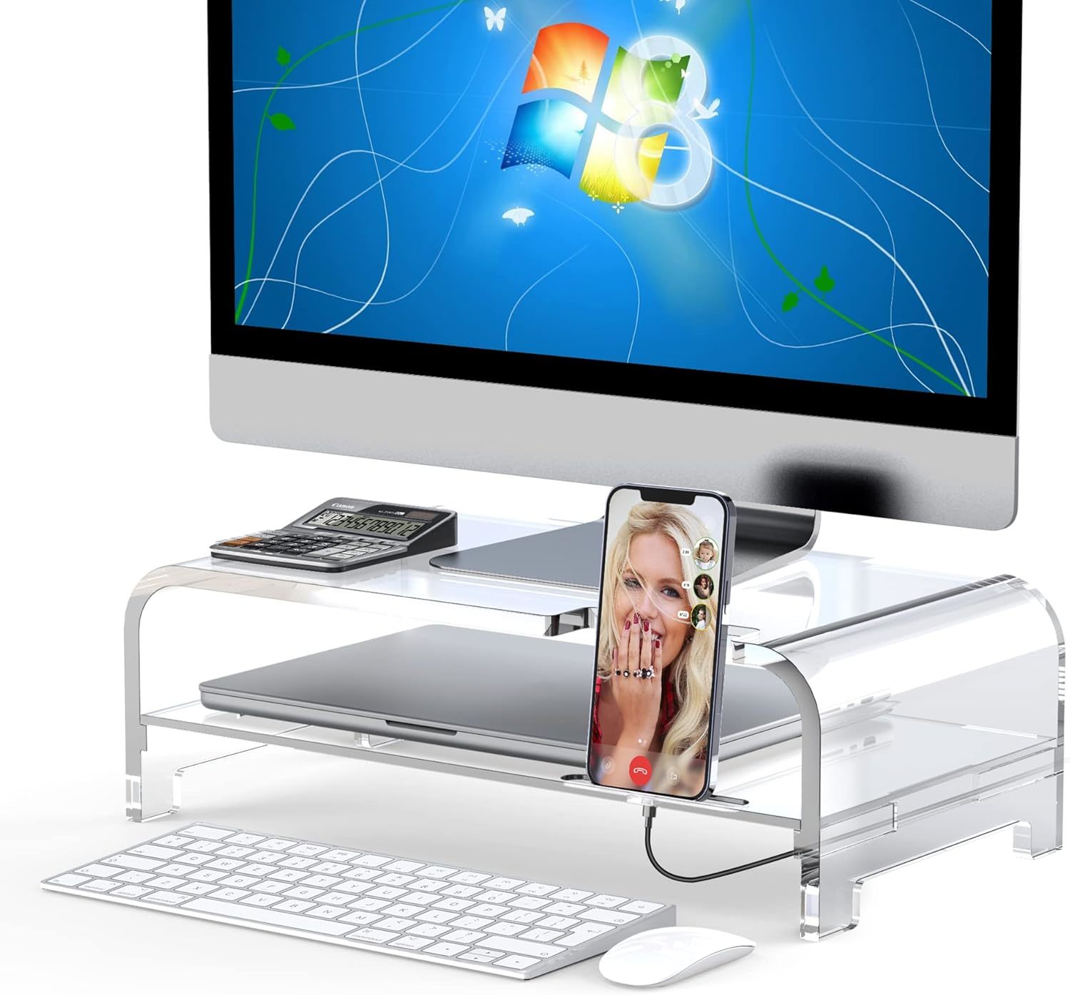 Beimu Acrylic Laptop Stand Laptop Riser With Storage Acrylic Desk Organizer - $39.96