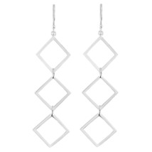 Trendy Geometric Linked Rhombus Shaped Sterling Silver Dangle Earrings - £15.25 GBP