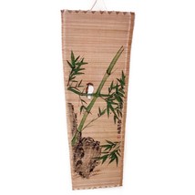 Vintage Bamboo Scroll Painted Bird Floral Flowers Wall Hanging 35x12&quot; - £14.91 GBP