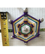 Vtg Boho Handcrafted Atomic Fiber Art 4&quot; Wall Decor Woven Medallion Prpl... - $23.83 CAD