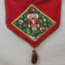 Nutcracker Needlepoint Table Runner Holiday Tassel Red Velvet Gold Cord ... - $334.58 MXN