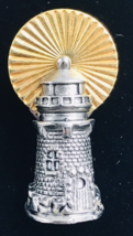 Vintage Avon Gold &amp; Silver Tone Lighthouse Brooch Pin 1 3/8&quot; x 3/4&quot; - £8.17 GBP