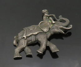 925 Sterling Silver - Vintage Oxidized Man Riding Elephant Brooch Pin - BP8041 - £95.45 GBP