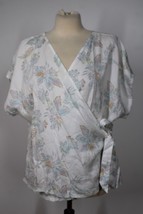 NWT Eddie Bauer L White Floral Tranquil Short Sleeve Kimono Tencel Tie Wrap Top - £27.30 GBP