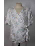 NWT Eddie Bauer L White Floral Tranquil Short Sleeve Kimono Tencel Tie W... - £27.02 GBP