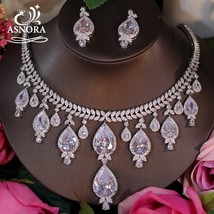 Luxury Big Water Drop Cubic Zirconia Earring Necklace For Women Dubai Bridal Jew - £116.06 GBP