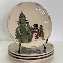 4 Salad / Dessert Plates 1 Design Eli &amp; Ana Handmade Snowman 8.5” New - $42.52
