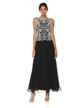 J KARA Women&#39;s Sleeveless Embellished A-Line Gown Black/White Size 8 - £70.64 GBP