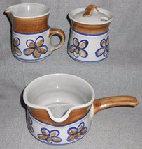 1970s 3 Pc Set Metlox Bandero Pattern Creamer/Sugar w/Lid/Gravy Boat California - £17.79 GBP