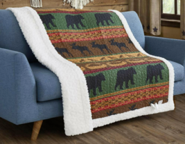 Cabin Lodge Quilted Sherpa Soft Throw Blanket 50x60 Inch - £31.92 GBP