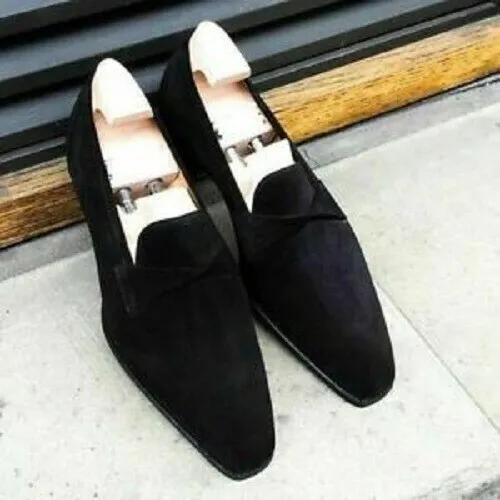Men Handmade Shoes Black Suede Moccasins Slip On Formal Dress Casual Wea... - $159.99