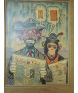 Original Painting George Croinas 24x18 Clown &amp; Monkey Horse Racing Del M... - $1,259.99