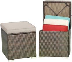 Patio Wicker Ottoman Set Of 2, Multipurpose Outdoor Footstool W/Removable, Beige - £81.90 GBP