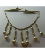 Vintage Signed LADY ELLEN Gold-tone Faux Pearl dangle Hair Clips RARE - $79.66 CAD