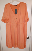 Kojooin Woman&#39;s Pink Short Sleeve v-Neck Dress - Drawstring Waist - Size: 5XL - £13.00 GBP