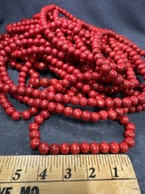 35 Feet Vintage Cranberry Red Wood Wooden 3/8” Bead Garland Primitive 1 strand - £19.78 GBP