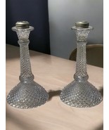 Westmoreland English Hobnail Candlesticks Clear Pressed Glass Metal Coll... - $67.80 CAD