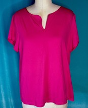 Lands End Dressy Silky Tee Top Womens XL (18) Red Short Sleeves Granny Core - £15.24 GBP