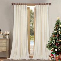 Stangh Extra Long Ivory White Velvet Curtains - Luxury Room Darkening, 2 Panels - £68.73 GBP