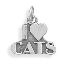 &quot;I Love Cats&quot; Charm Pendant Drop Neck Piece Animal Lovers Gift 14K White Gold Fn - £28.09 GBP