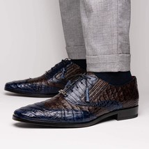 Luciano Two Tone Wingtip Dress Derby's Shoes Caiman Leather Navy / Brown image 6