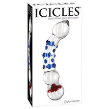 Pipedream Icicles No. 18 Curved Textured 7.5 in. Glass Dildo Blue/Red/Clear - £63.33 GBP