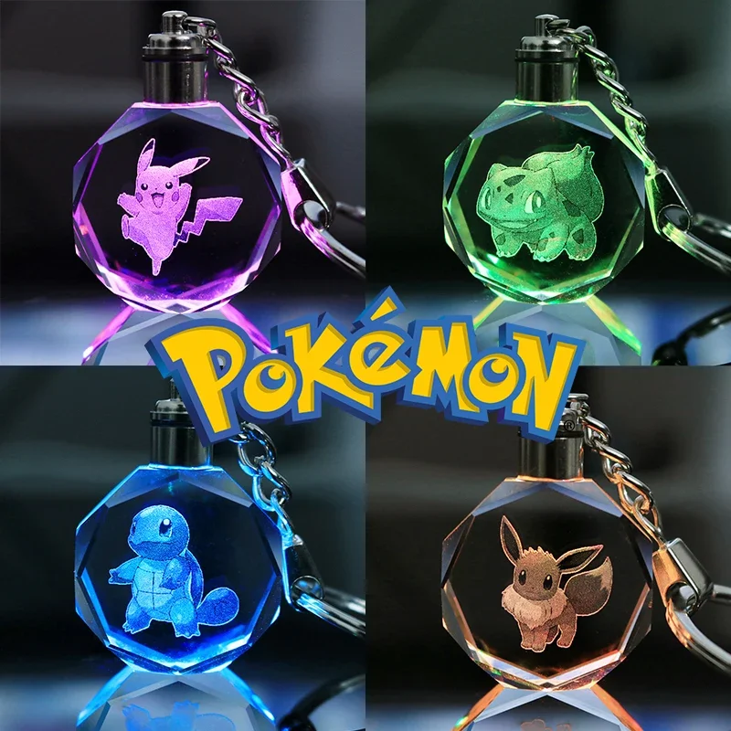 Pokemon Pikachu 3D Luminous Keychain Charizard Mewtwo Figures Toy Crystal Doll - £9.26 GBP
