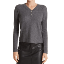 GRIFFEN Cashmere Ribbed Knit Cashmere Raglan Henley Sweater Top, Gray, Large NWT - £97.23 GBP
