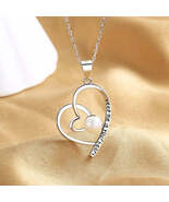 Women&#39;s Heart Shaped Pendant Necklace with Freshwater Pearl 925 Sterling... - €12,72 EUR