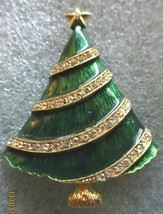 Eisenberg Ice Christmas Tree Brooch Pin Green Enamel Rhinestone Garland - £31.59 GBP