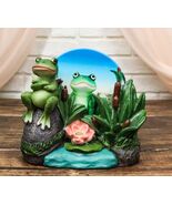 Hoppy Hour Whimsical Green Frog Lily Pad Pond Coaster Holder And 4 Coast... - $472.22 MXN