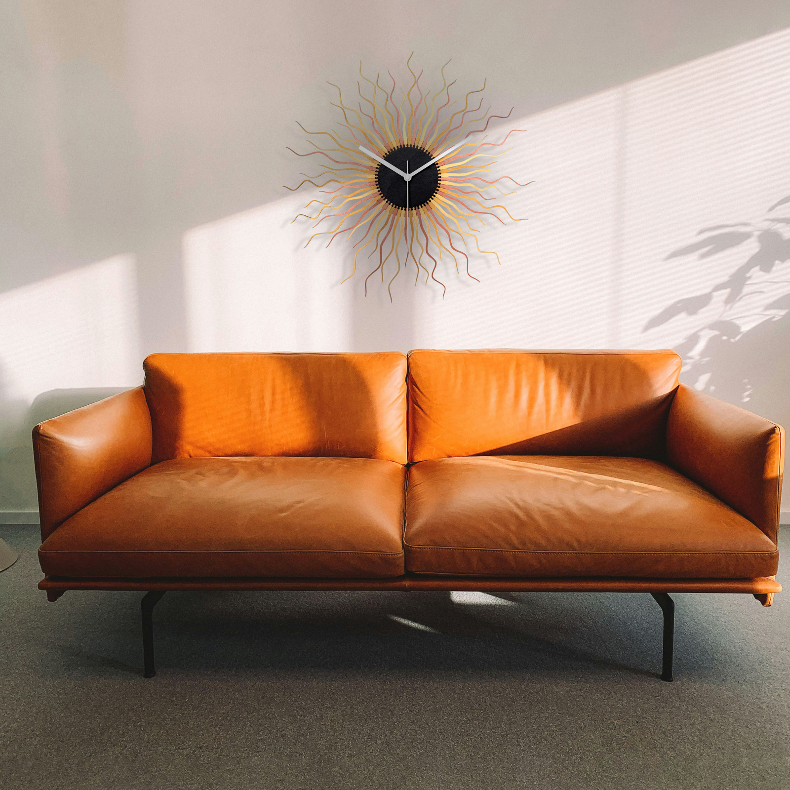 Large size contemporary wooden wall clock in shades of copper - Medusa copper