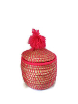  Vintage Hand Made Moroccan Straw Pink Basket Multi Usage Storage Home D... - $45.00