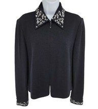 St John Marie Gray Blazer Jacket Santana Knit Long Sleeve Black Zip 8 - £70.17 GBP