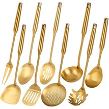 Gold Kitchen Utensils Set, 9 Pcs 304 Stainless Steel All Metal Cooking Tools Wit - £95.11 GBP